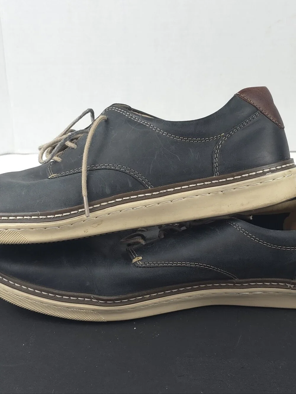 Johnston & Murphy McGuffey 25-8359 Mens 11M Navy Leather Plain Toe Shoes